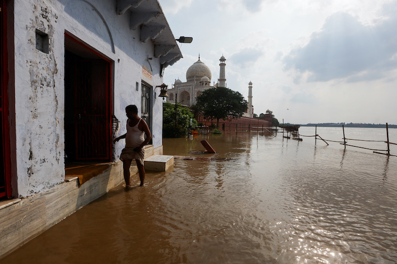 Floods lap at the Taj Mahal for first time in 45 years.