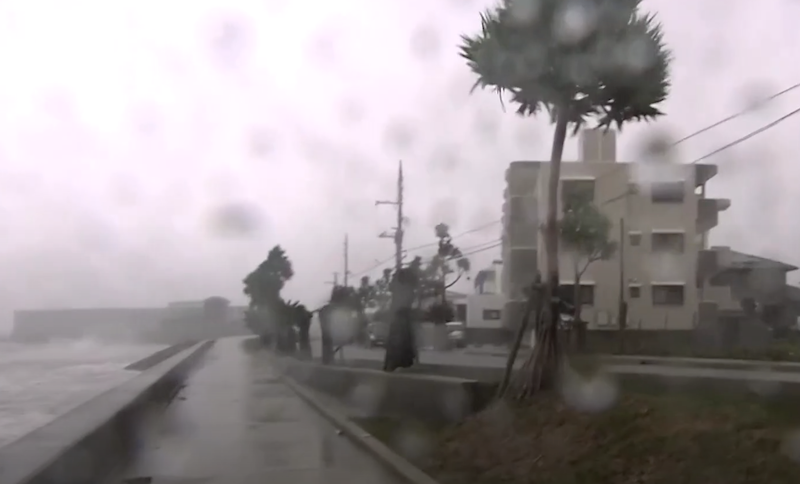 A view shows typhoon Khanun in Nago, Okinawa Prefecture, Japan, August 2, 2023 in this screengrab taken from a social media video. Instagram/ @taku.triple_marine/via REUTERS