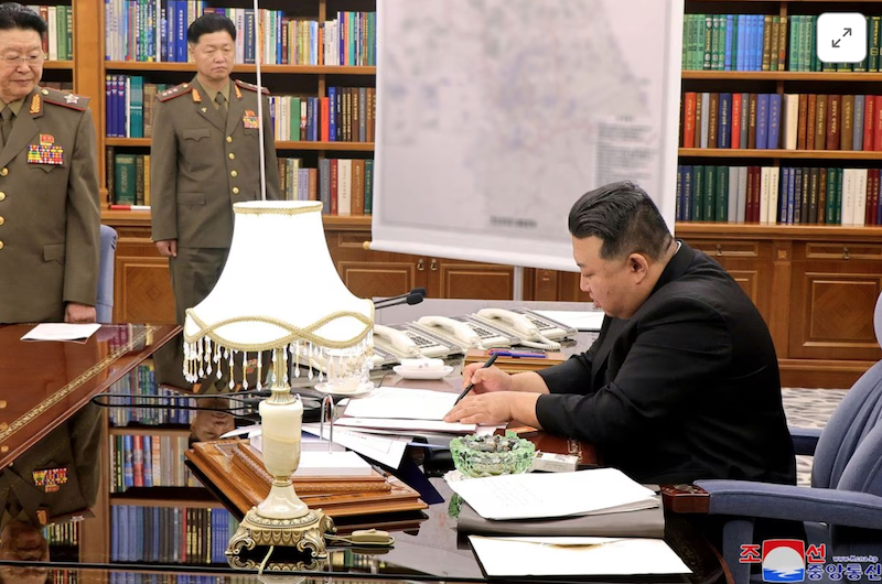 North Korean leader Kim Jong Un attends the 7th enlarged meeting of the 8th Central Military Commission of the Workers' Party of Korea at the headquarters building of the Central Committee of the Workers' Party of Korea in Pyongyang, North Korea, August 9, 2023. KCNA via REUTERS