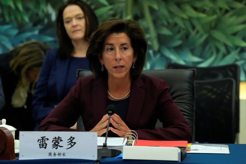 US Commerce Secretary Gina Raimondo talks in Beijing.