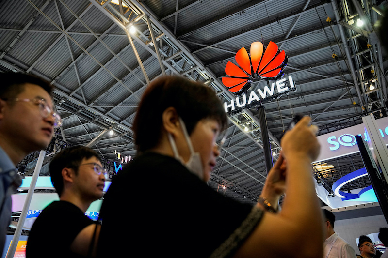 Huawei sign is seen at the World Artificial Intelligence Conference (WAIC) in Shanghai