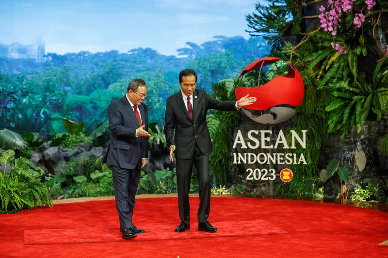 Chinese Premier Li Qiang, left, is seen with Indonesian President Joko Widodo at the ASEAN summit on Wednesday Sept 6, 2023.