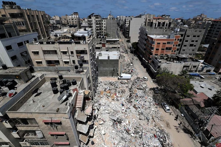 A view shows the site of Israeli air strikes, amid Israeli-Palestinian fighting, in Gaza