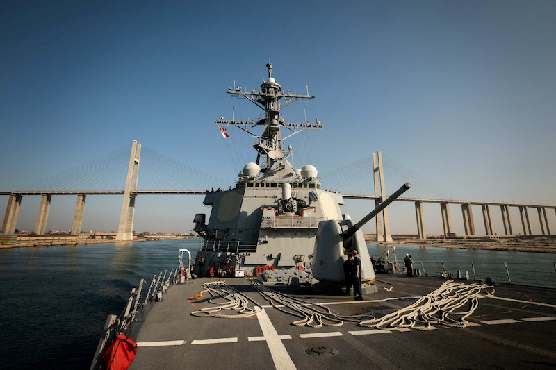 US Navy destroyer USS Carney transits the Suez Canal, Egypt, on October 18, 2023. Photo: Reuters