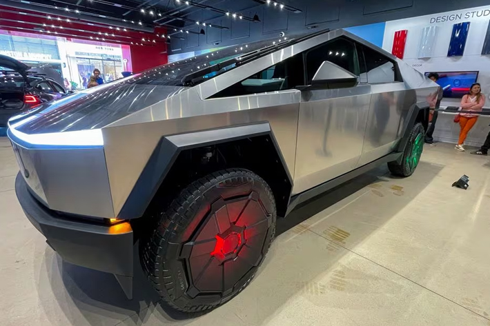 Tesla's new Cybertruck is shown on display at a Tesla store in San Diego, California, US