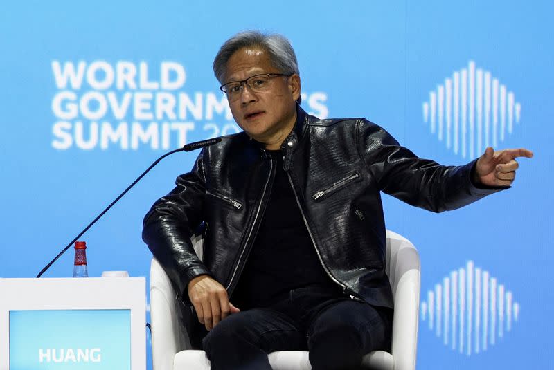 Nvidia CEO Jensen Huang speaks at the World Government Summit in Dubai, UAE
