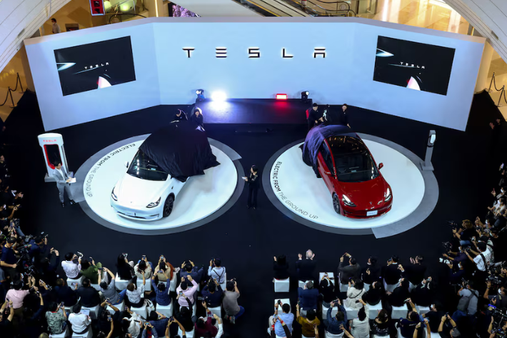 The Tesla Model Y and Model 3 are unveiled during Thailand Tesla's official launch event in Bangkok, Thailand