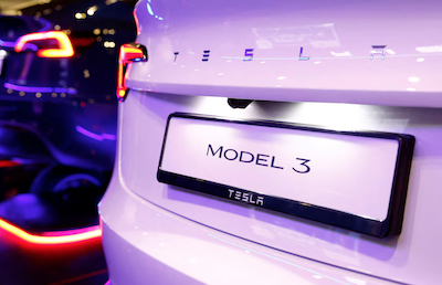 A Tesla Model 3 on display at the Everything Electric exhibition at the ExCeL London international exhibition and convention centre in London, UK, on March 28, 2024. Photo: Reuters