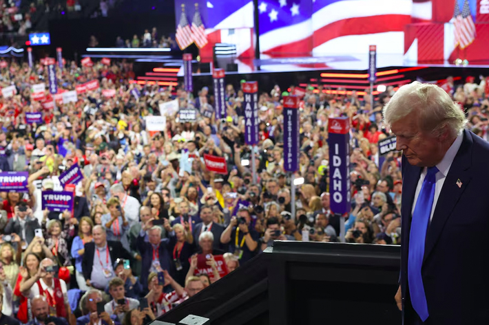 Republican presidential nominee and former US President Donald Trump attends Day 2 of the Republican National Convention (RNC), at the Fiserv Forum in Milwaukee, Wisconsin, US