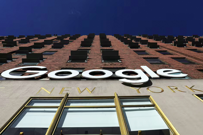 A Google LLC logo is seen at the Google offices in the Chelsea section of New York City, U.S.