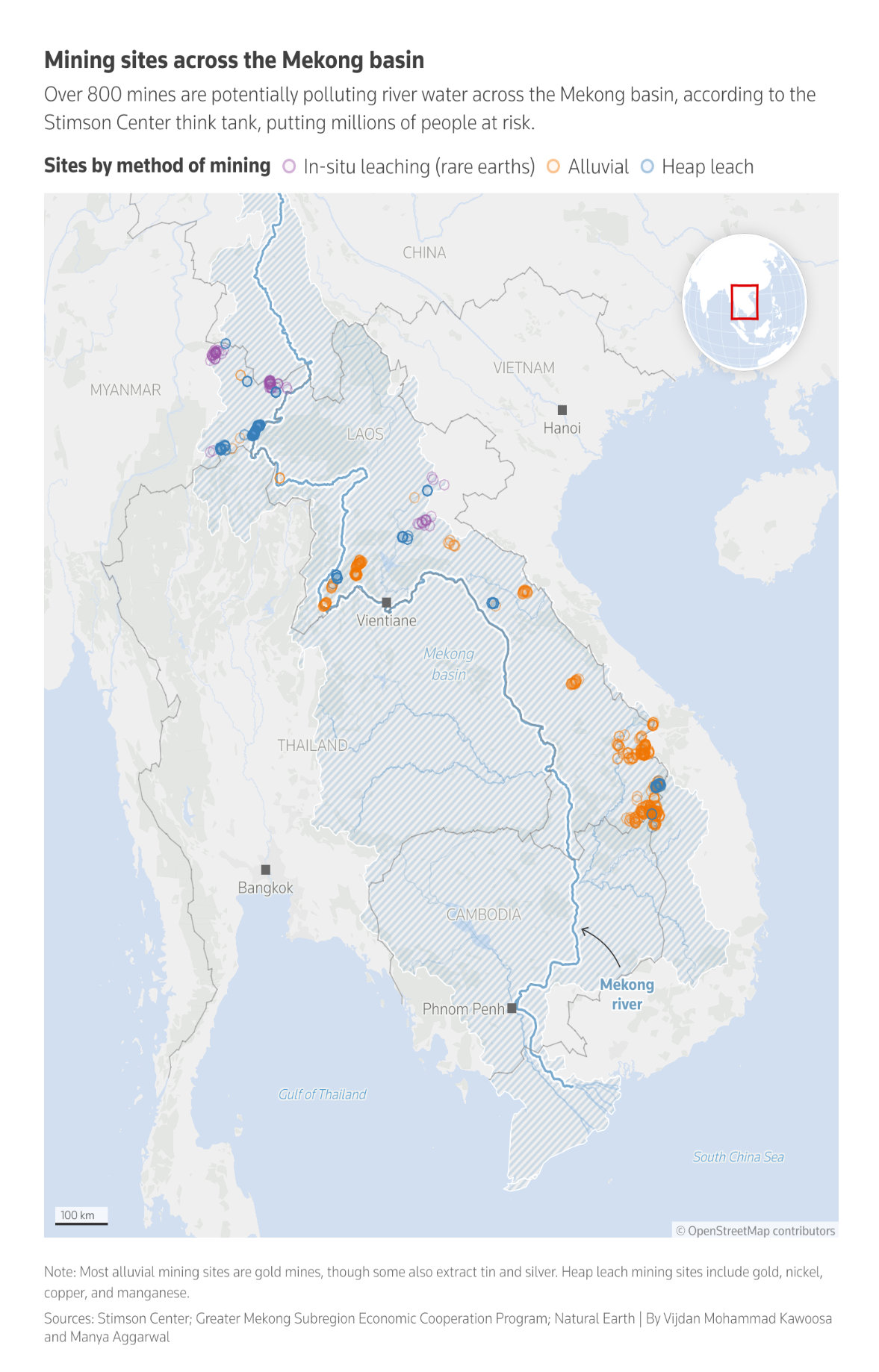 Mining sites across the Mekong basin