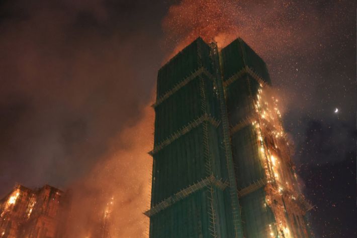 Huge HK Fire Adds to a Bad Day For China’s Property Sector